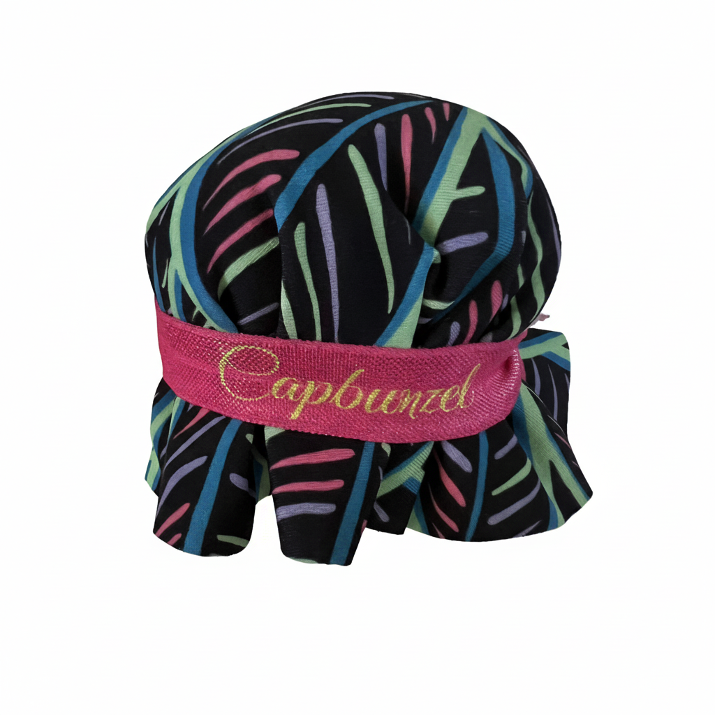 Neon Palm Leaf hair cap on white background