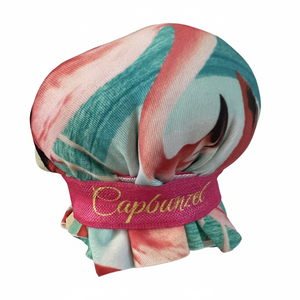 Pink Flamingo hair cap on white background
